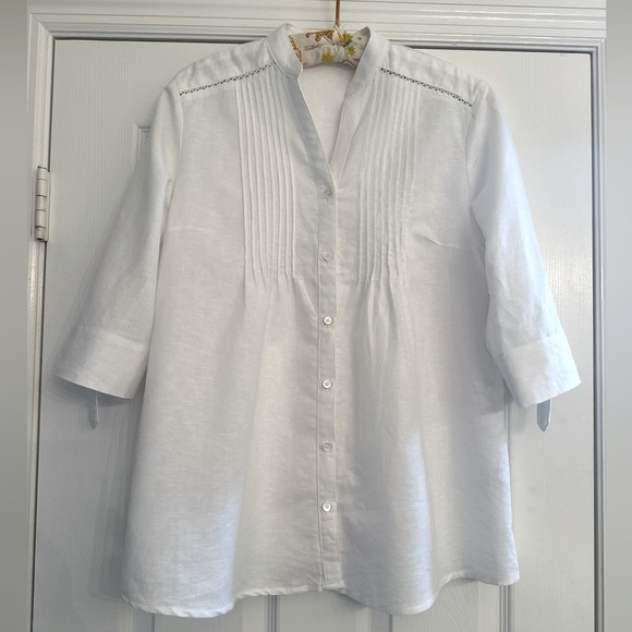J. McLaughlin Riviera Linen Blend White Blouse XS - Picture 3 of 12